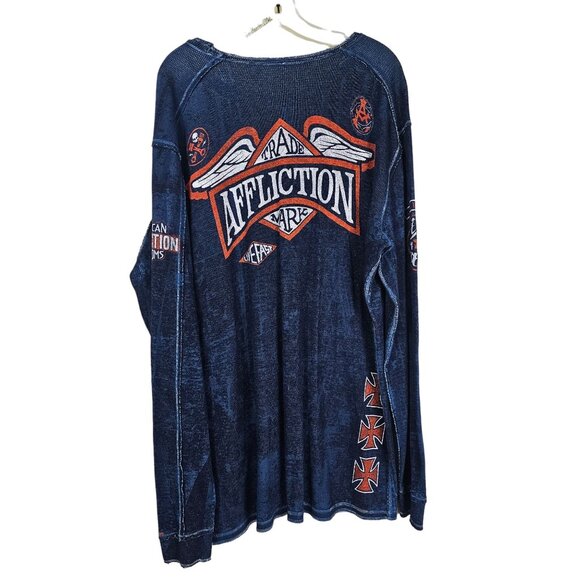 Affliction Mens Y2K Reversible Thermal Shirt Sz XXXL Waffle Knit Skull Bikercore - Picture 6 of 12